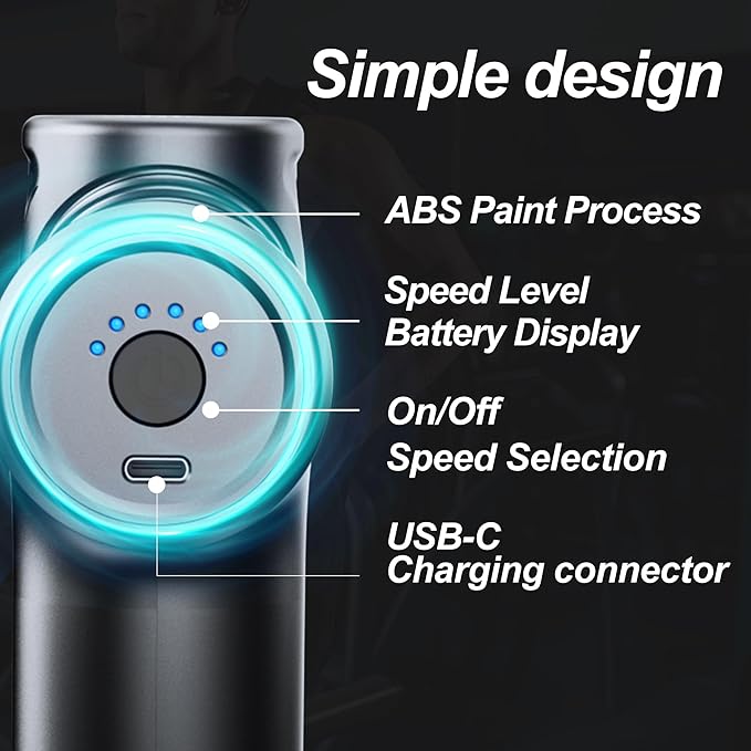 Deep Tissue Mini Massage Gun, Muscle Percussion Massager for Athletes, 4 Massages Head and 6 Speeds for Pain Relief, Grey