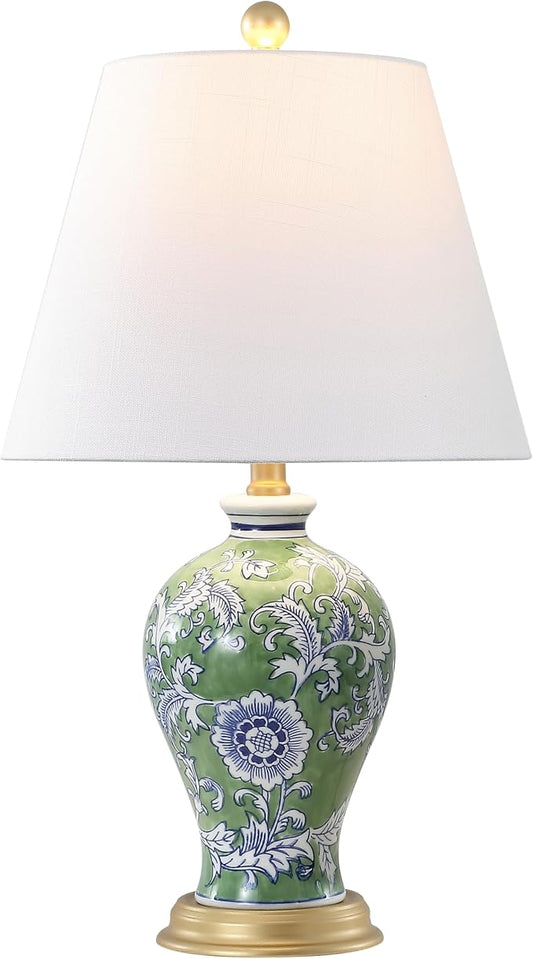 JONATHAN Y JYL3009F Grace 24" French Country Cottage Ceramic/Iron Floral Urn LED Table Lamp, Green/White for Bedroom, Living Room, Office, College