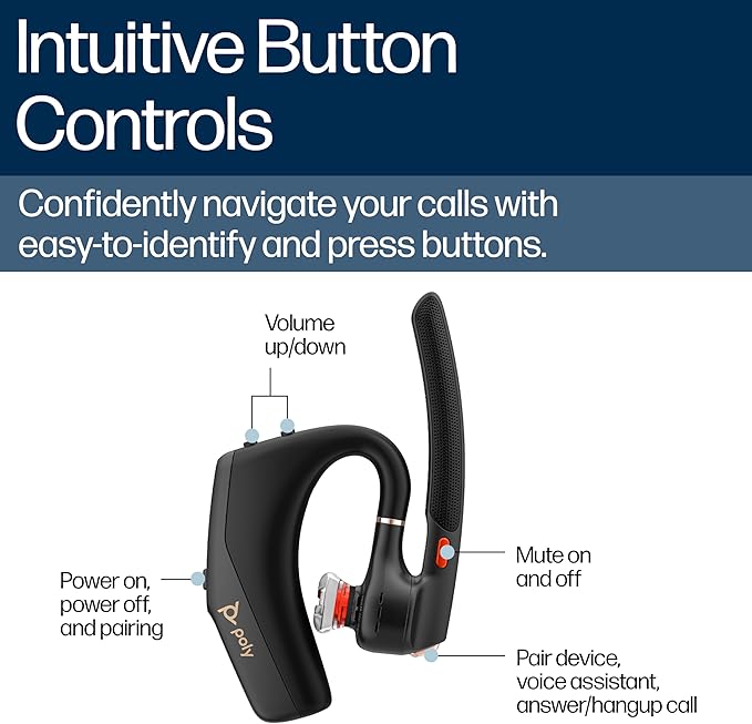 POLY Voyager Legend 50 - Bluetooth Headset - Wireless Headset with Mic - Four Noise-Canceling Mics, AI Noise Block & WindSmart Technology - Connectivity & Smart Call Controls - All-Day Comfort