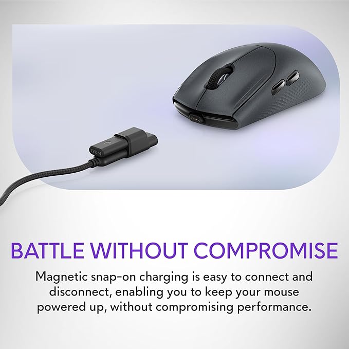 Alienware AW720M Tri-Mode Wireless Gaming Mouse - 2.4GHz Wireless, Bluetooth 5.1, 26,000 DPI, 8-Fully Programmable Buttons, Magnetic Snap Charging Adapter USB-A to USB-C Cable - Dark Side of The Moon