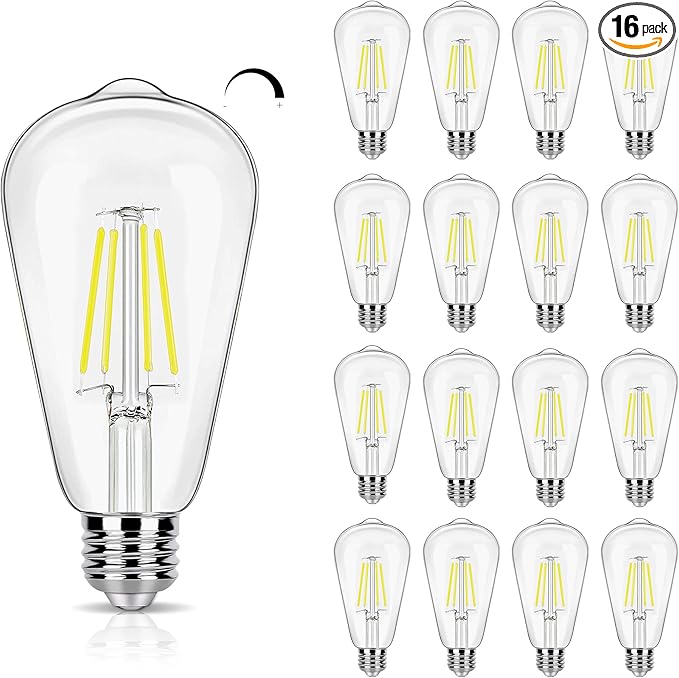 16 Pack LED Edison Bulbs 40W Equivalent, Dimmable 4W LED Filament Bulb, 5000K Daylight ST19 Light Bulb, 450LM E26 Vintage Bulbs for Ceiling Light Fixtures