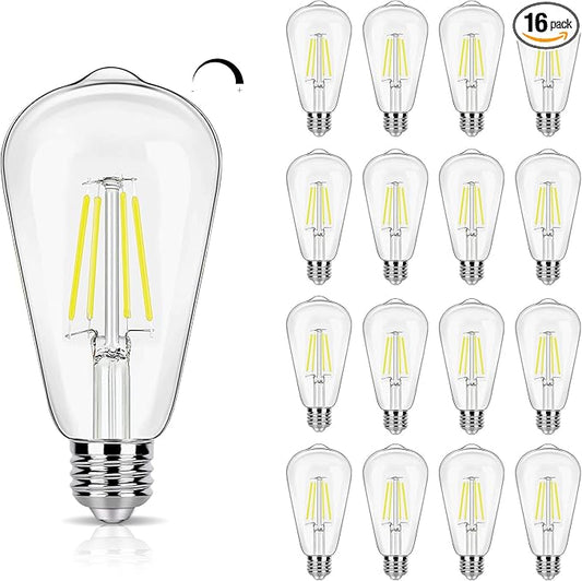 16 Pack LED Edison Bulbs 40W Equivalent, Dimmable 4W LED Filament Bulb, 5000K Daylight ST19 Light Bulb, 450LM E26 Vintage Bulbs for Ceiling Light Fixtures