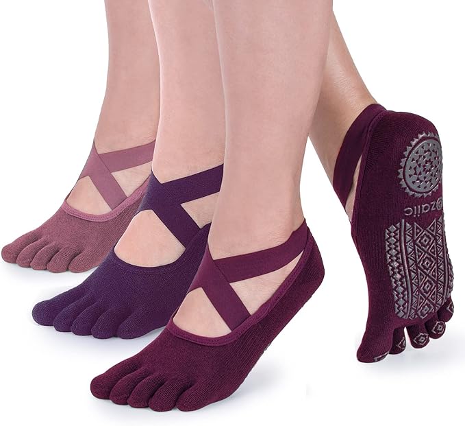 Ozaiic Yoga Socks for Women with Grips, Non-Slip Five Toe Socks for Pilates, Barre, Ballet, Fitness