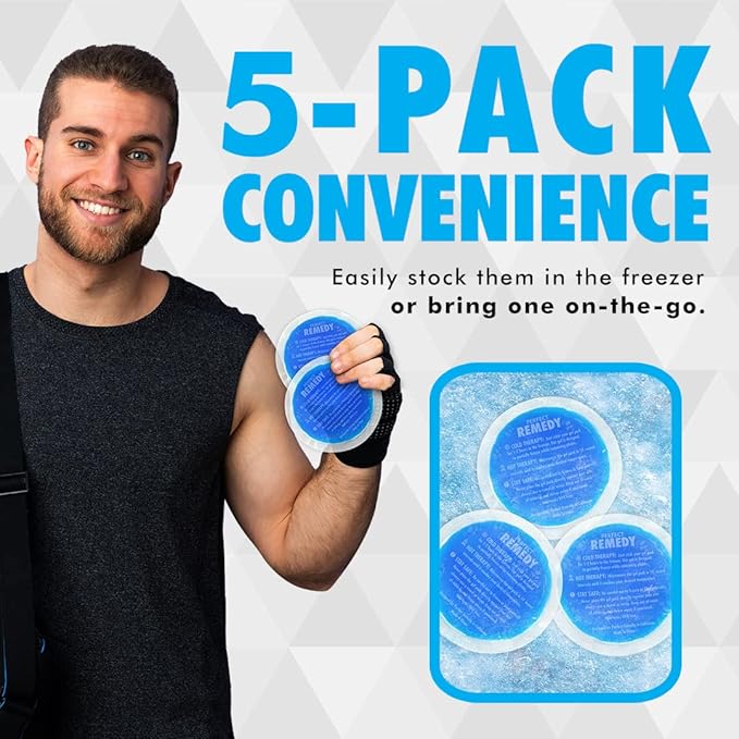 Perfect Remedy Round Gel Ice Pack, Hot & Cold Compress Reusable Injury Ice Pack Aid for Pain condition, Soothing Soft Gel for Soreness & Muscle Strain Support, Hot Water Bottle Alternative (5Pk, Blue)