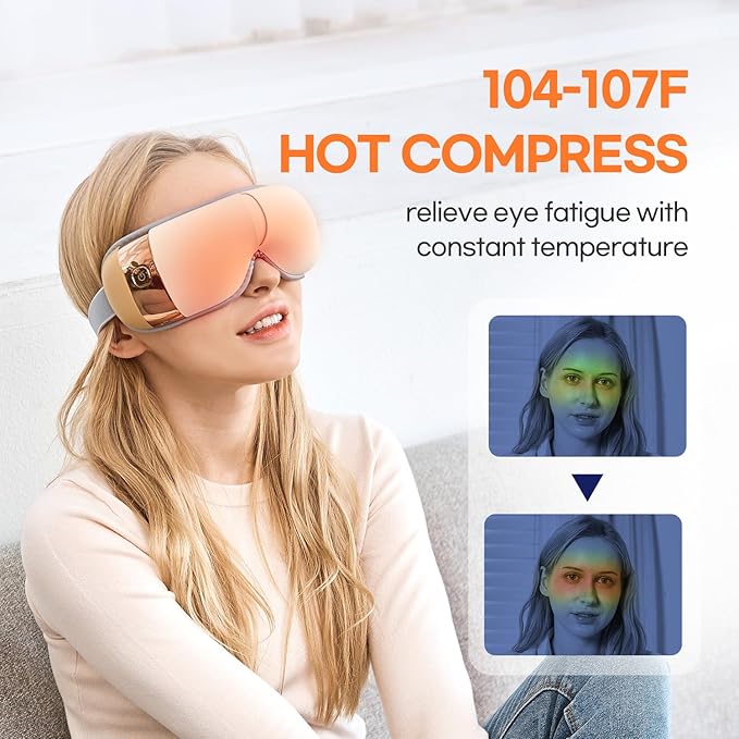 HuBDIC HubiCare Eye Massager with Heat, Vibration, and Music Helps Relieve Strain, Dark Circles, Dryness, and for Migraine Relief Relaxation and Better Sleep Gifts for Women/Men (Beige)