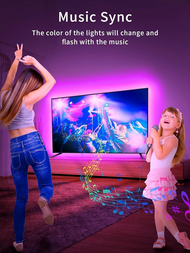 TV LED Backlight, 9.84ft LED Lights for 32-45 Inch TV, RGB TV Backlight with Remote, Music Sync Bluetooth APP Control Strip Lights USB Powered for Bedroom Gaming Room Decor