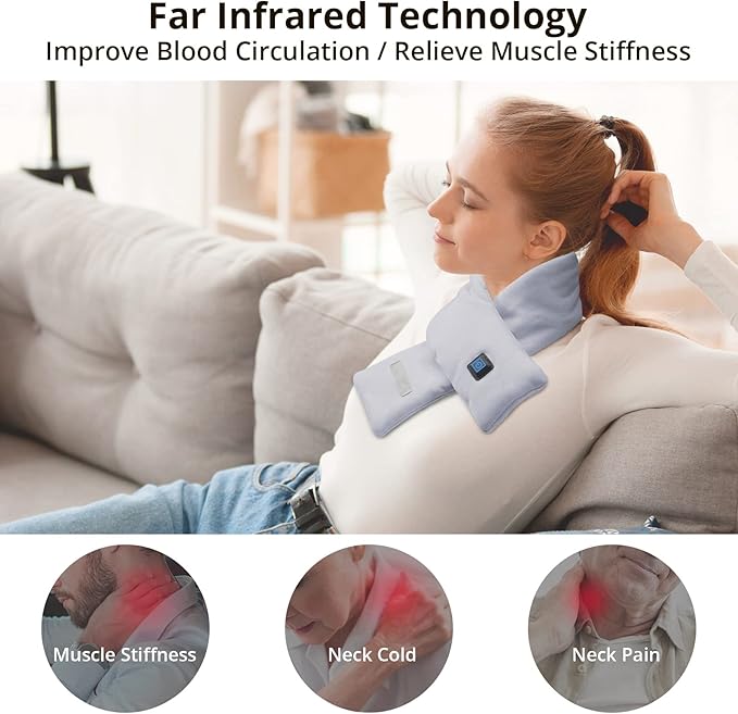 AKASO Heated Neck Wrap with 5000mAh Power Bank - Electric Heating Pad for Neck Pain Relief and Stiffness