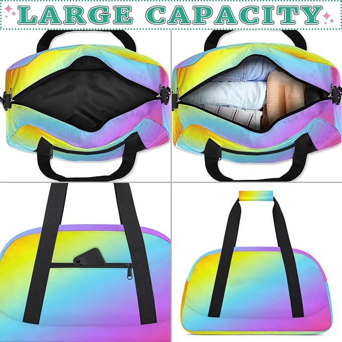Sports Duffle Bags Rainbow Gradient Travel Gym Bag Weekender Bags Waterproof Overnight Bag Carry On Bag for Dance, Yoga