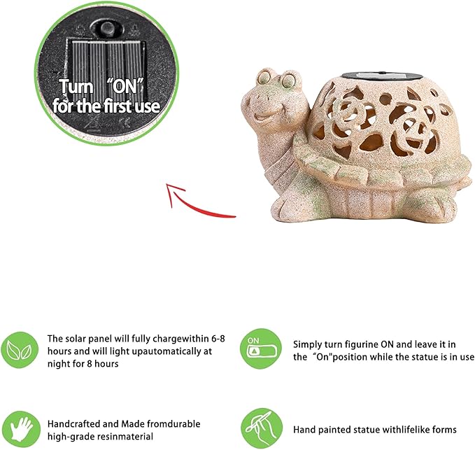 6.69-Inch Solar Turtle Garden Statue Outdoor Decor for Yard, Lawn & Balcony | Unique Housewarming Gift for Garden