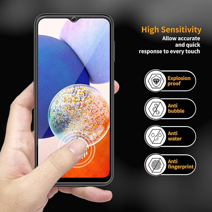 3 Pack for Samsung Galaxy A14 5G Tempered Glass Screen Protector, Scratch-Proof, Bubble-Free,HD Transparent, 9H Hardness,Bubble Free,Case Friendly