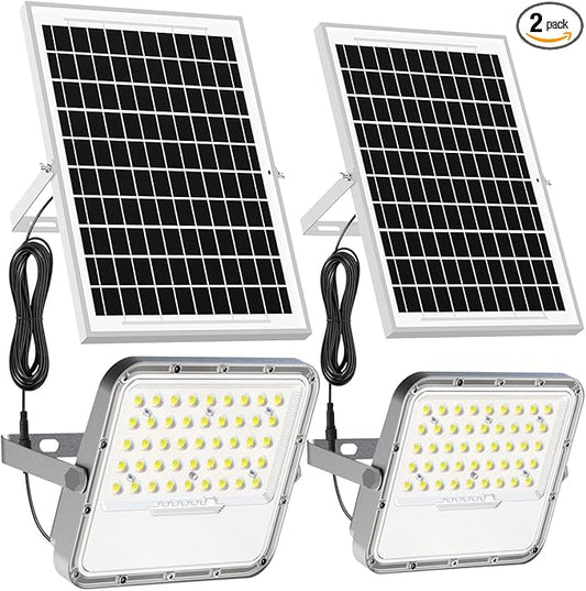 Engrepo Solar Lights Outdoor IP65 Waterproof Outside Solar Powered Security Flood Light with Remote Control 3000LM Auto On/Off Dusk to Dawn Light with 10000mAh for Wall Porch Shed Barn. 2 Pack