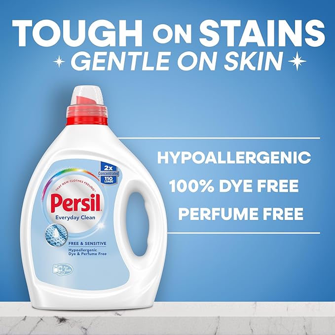 Persil Free & Sensitive Liquid Laundry Detergent, Unscented and Hypoallergenic for Sensitive Skin, Ultra Concentrated, 82.5 fl oz, 110 Loads