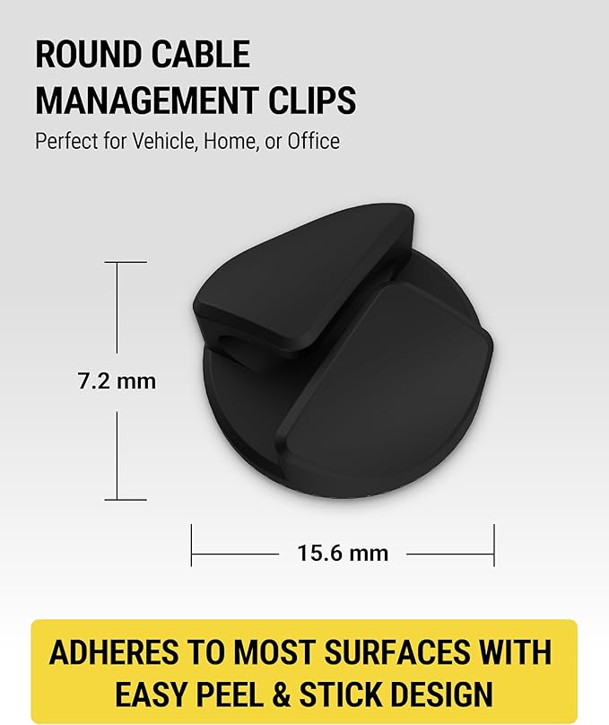 Scosche CMAR-6PKRP Cable Management Kit, 6-Pack of Black Adhesive Cable Clips for Phone Charging Cables, Charger Cords, Wire Organizer and Cord Holders for Desk, Nightstand, Car, Home, Computer