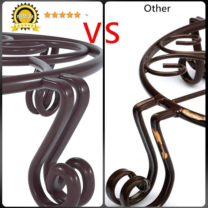 Yimobra Original Patented Plant Stand for Flower Pot Heavy Duty Potted Holder Indoor Outdoor, Metal Rustproof Iron Garden Container Round Supports Rack for Planter Bronze, Brown 9.4 Inches