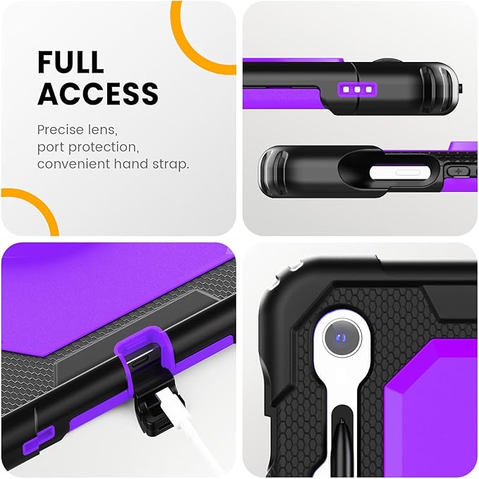 Timecity Case for Samsung Galaxy Tab S10 FE/ S9 FE 5G 10.9 Inch/ S9 11 Inch - Heavy Duty Protective Cover with Screen Protector, Rotating Stand, Shoulder Strap & S Pen Holder | Kids-Friendly, Purple