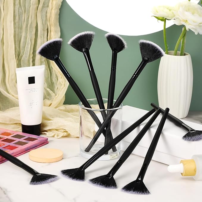 9 Pieces Facial Fan Mask Brushes, Soft Facial Applicator Brushes Tools for Peel Glycolic Makeup for Mud Cream(Black with White)