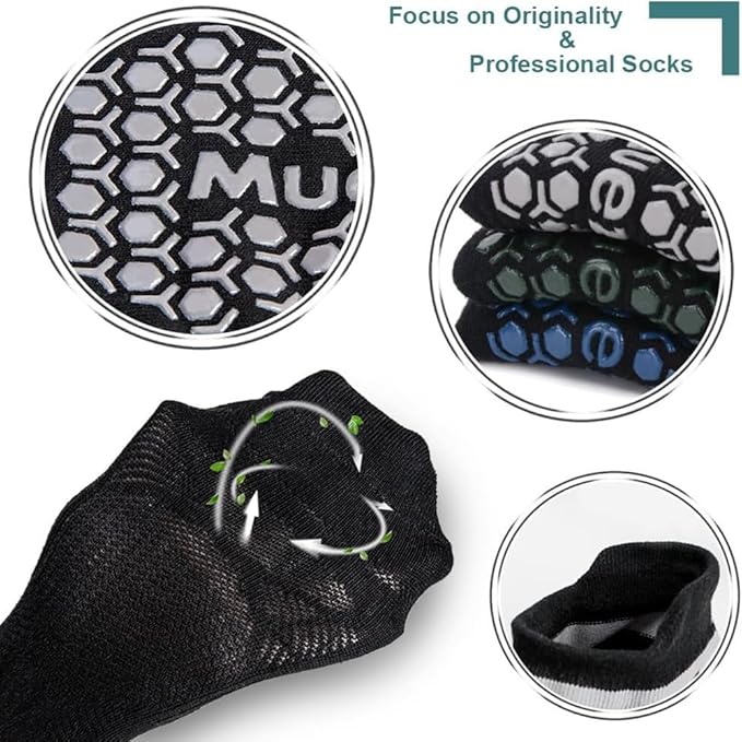 Muezna Men's Non-Slip Yoga Socks, Anti-Skid Pilates, Barre, Bikram Fitness Hospital Slipper Socks with Grips