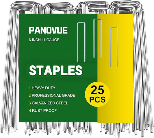 6 Inch Heavy Duty Galvanized Garden Staples, 11 Gauge Landscape Fabric Stakes with Adjustable Width for Weed Barrier, Sod, Fencing and Outdoor Decoration (50)