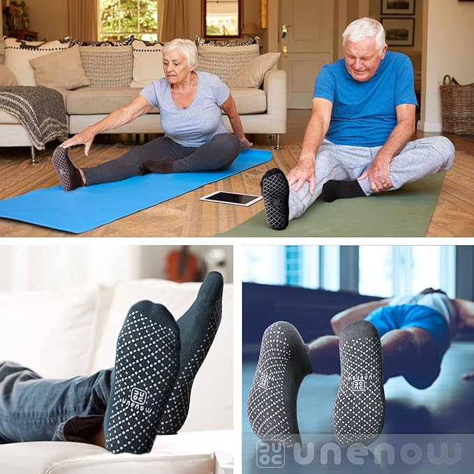 unenow Unisex Non Slip Grip Socks with Cushion for Yoga Pilates Barre Home & Hospital