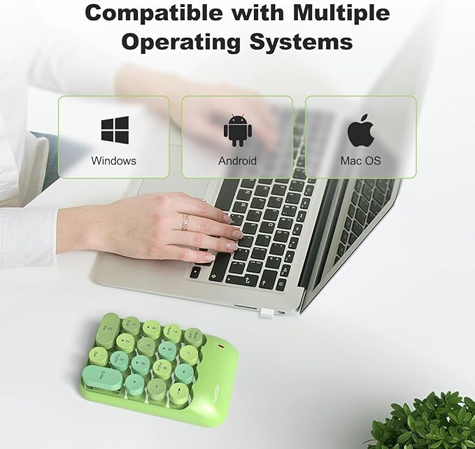 Wireless Number Pads, Cute Colorful Numeric Keypad Numpad Portable 2.4 GHz Financial Accounting Number Keyboard Extensions, 18 Key Number Numpad for Laptop Desktop, PC (Green Colorful)