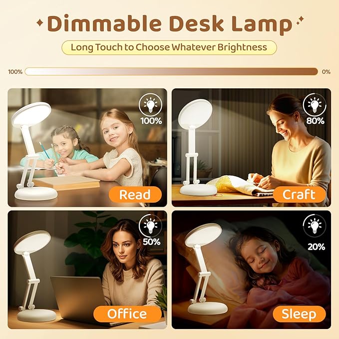 Small Desk Lamp Cute Desk Lamp,3600mAh Small Battery Operated Lamp Rechargeable Lamp,10 Brightness Battery Powered Lamp Rechargeable Lamps Cordless Desk Lamp,Portable Lamp Cute Lamp for Desk Lamp Cute
