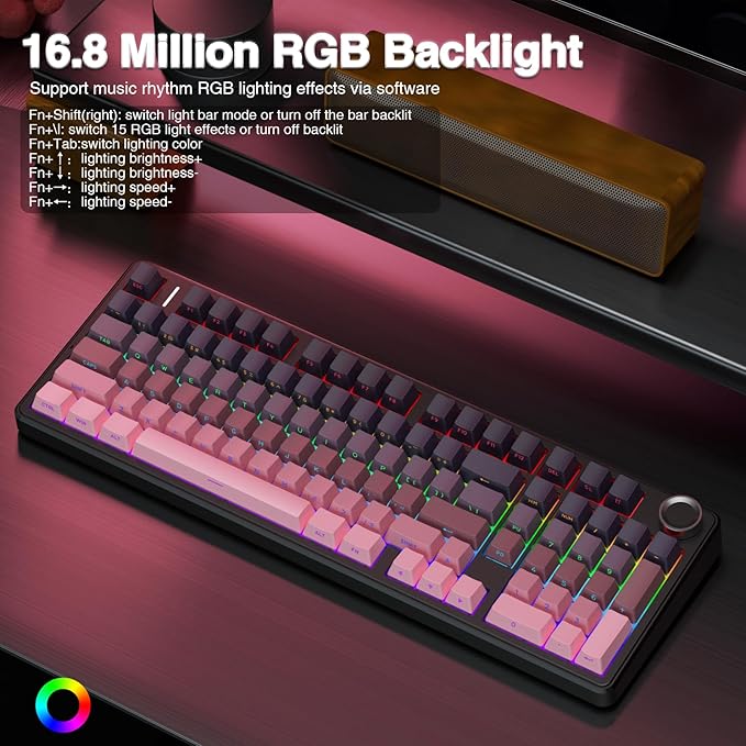 AULA F99 Pro Wireless Mechanical Keyboard with Knob,Tri-Mode BT5.0/USB-C/2.4GHz Hot Swappable Keyboard,Gasket Structure,Creamy Sound,RGB Backlit Computer Gaming Keyboards