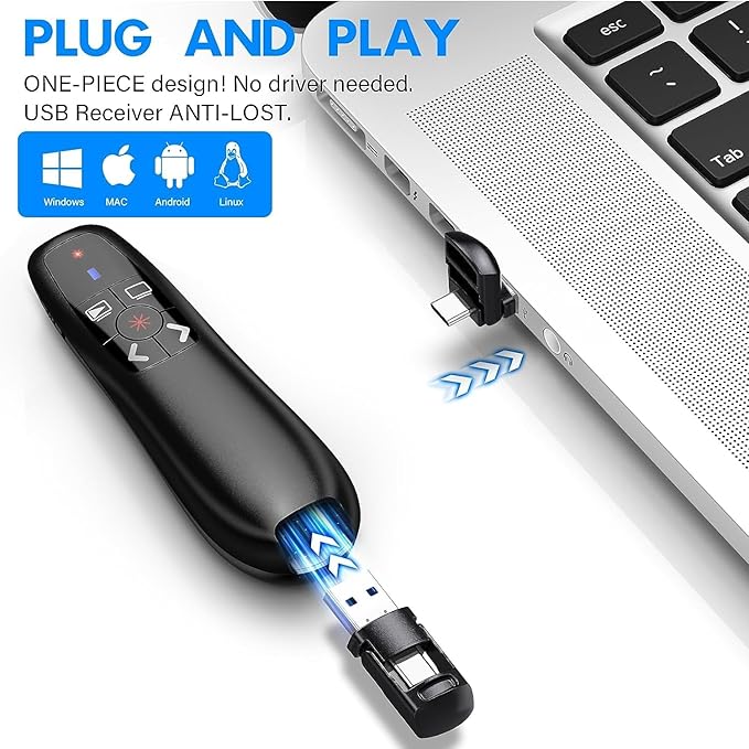 Presentation Clickers Wireless Presenter Remotes for PowerPoint, Powerpoint Clicker with Volume Control PowerPoint Slide Advancer for Mac, Receiver with Dual Functions,Computer, Laptop, LBBYDDLL