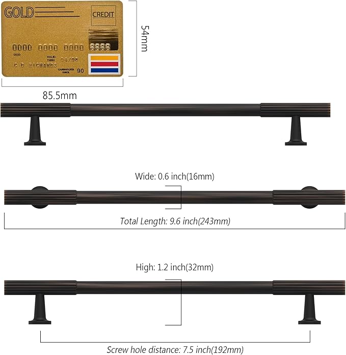 Amerdeco 10 Pack Oil Rubbed Bronze Cabinet Pulls 7.5 Inch(192MM) Hole Centers Kitchen Cabinet Handles Hardware Kitchen Handles for Cabinets Cupboard Handles Drawer Pulls ZH0071