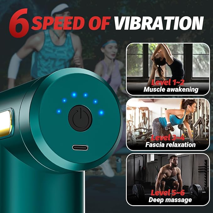 Massage Gun, Small Travel Tool, Massage Gun Deep Tissue,Percussion Handheld Portable Muscle Massager Tool for Full Body Pain Relief, Ideal Gifts for Men, Women(Green)