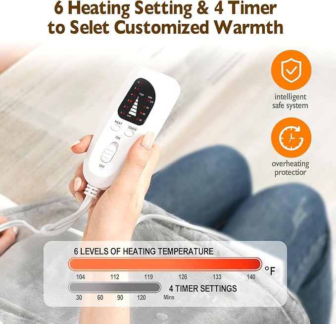 Electric Heating Pad for Neck and Shoulder with 6 Heating & 4 Timer Settings,Fast Heating Large Size Heated Wrap with Auto Shut Off & Machine Washable (Silver Gray, SN-S 22.8x16.5 inch)