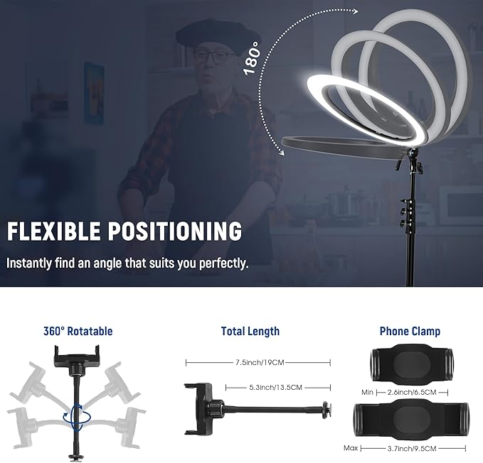 NEEWER RP19H Ring Light 19 Inches with Stand and 3 Phone Holders, Upgraded Touch Control, Smooth Dimming at 1%, 42W CRI 97+ 2540lux, Professional for Streaming Home Office Zoom Call Lighting