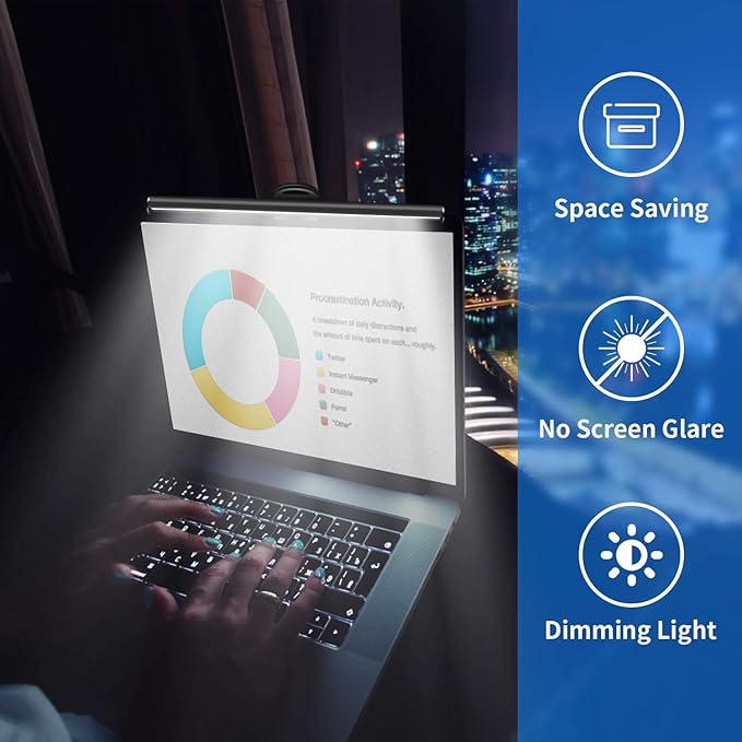 Laptop Monitor Light Bar, USB e-Reading LED Task Lamp, 3 Adjustable Color Temperature, 10 Dimming Brightness Levels, No Screen Glare, Space Saving, Eye Health Care, Portable for Travel