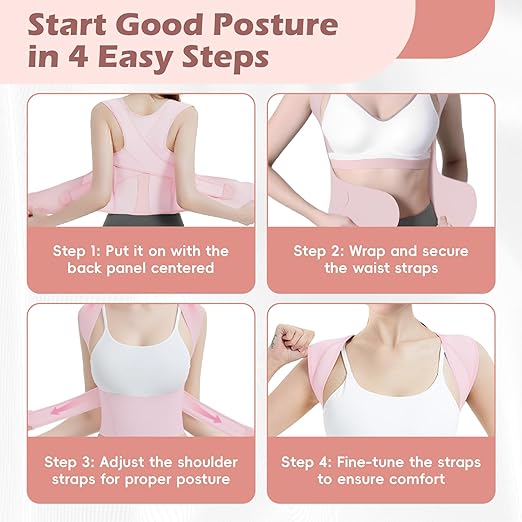 Posture Corrector for Women & Men, Full Back Brace Support with Adjustable Shoulder Straightener, Lower & Upper Back Pain Relief - Scoliosis, Hunchback, Spine Corrector (Pink, Medium)