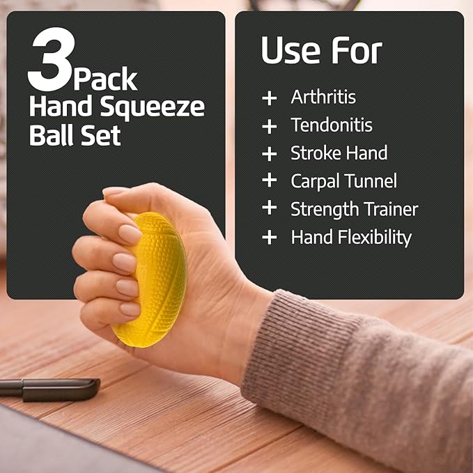 LoGest 3 Pack Hand Strengthener Devices Ball Exercisers - 3 Level Set for Therapy, Arthritis and Carpal Tunnel - Lightweigt Training Equipment Targets Fingers and Wrist Hand Exercisers for Strength 6J094G