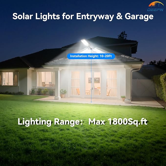 Deepn Solar Lights Outdoor, IP66 Waterproof Street Lights Outdoor, 6500K Dusk to Dawn Solar Security Flood Lights Motion Sensor with Remote Control for Yard, Entryway Garage, Porch 3 Pack