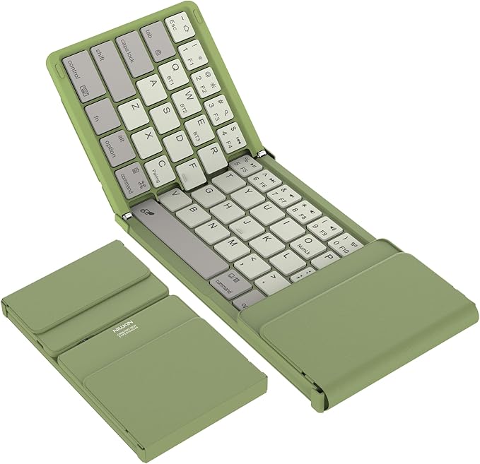 Nillkin Pocket Foldable Wireless Keyboard with Touchpad Numerical Pad for Travel Meeting for iPad Tablets Phone Laptop PC, Full Size (Small) Magnetic Folding Keyboard (Green)