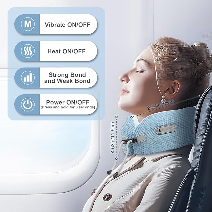 Electric Neck Massager,Portable Travel Pillow with Massage and Heat,Rechargeable Vibrating Neck Pillow Massager,Perfect for Pain Relief at Home, Office,Travel,Fathers Day Gift Ideas(Blue)