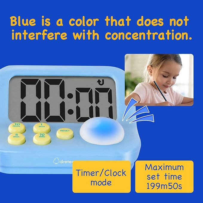 dretec pomodoro Timer, Productivity Timer, for Studying,exam, for Kids, Large Display, Large Button, Purple