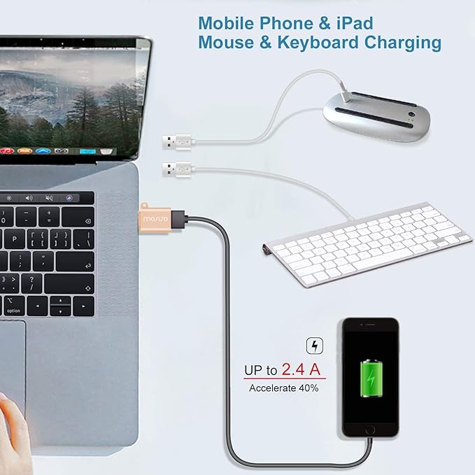 MOSISO USB C to USB Adapter 2 Pack,USB Type-C to USB Connector,Thunderbolt 3 to USB 3.0 Converter OTG Compatible with MacBook Pro 2024-2016/Air 2024-2018/Laptop/Tablet/More Type-C Devices, Gold