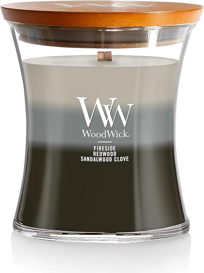 WoodWick Warm Woods Medium Hourglass Trilogy Candle Crackles as it Burns Perfect for Gifting