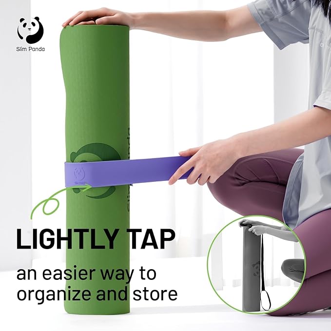 Slim Panda Yoga Mat Strap Slap Band, One Snap Keeps Mats Tightly Rolled, Heavy-Duty Clasp Fits Most Size Mats(24" L X 2" W)