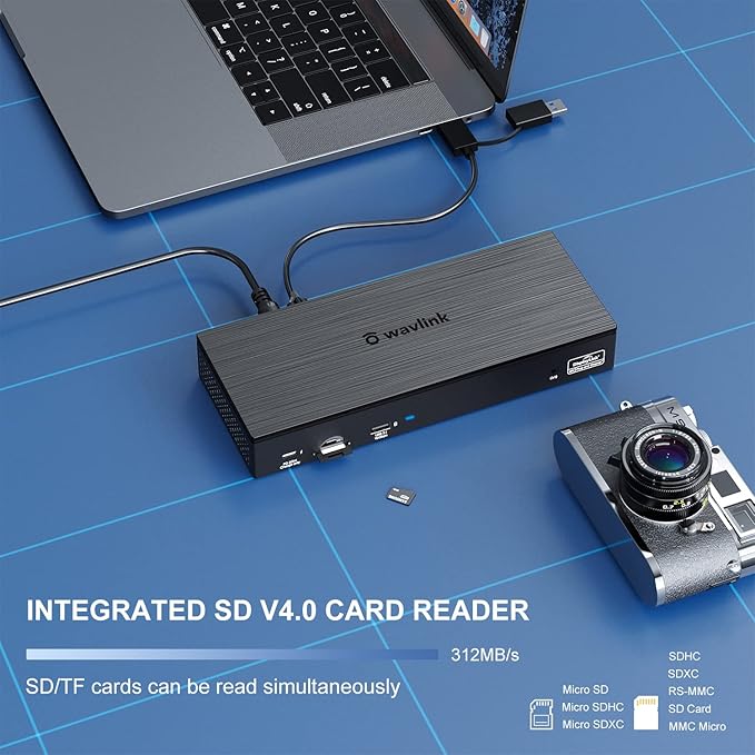 WAVLINK 18-in-1 Quad Monitor USB C Docking Station with 4 HDMI, 4 Displayport, Compatible for Mac Windows Thunderbolt 4/3, 180W Power, 2.5G Ethernet, USB3.0, SD/TF, Audio/Mic (Quad Monitor Display)