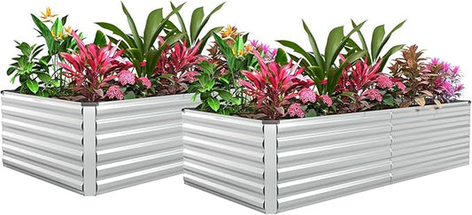 FOOWIN 2pcs 6x3x2ft Galvanized Raised Garden Bed, Planter Raised Garden Boxes Outdoor, Large Metal Raised Beds for Gardening, Garden Bed for Vegetables, Flowers, Herb,269 Gallon Capacity, Silver