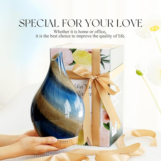 Porseme 280ml Essential Oil Diffuser Glass Color Changing Aroma Air Diffusers Aromatherapy Ultrasonic Cool Mist Humidifier 7 Running Hours Waterless Auto-Off for Sleeping, Yoga, Office, Spa (Galaxy)