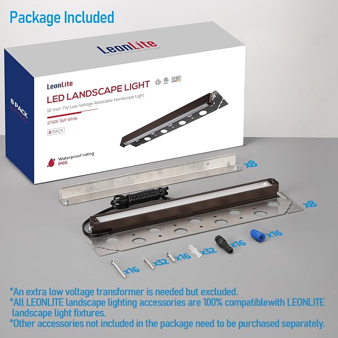 LEONLITE 8-Pack 12 Inch LED Hardscape Lighting, Update Retaining Wall Lights, LED Landscape Lighting, 12-24V AC/DC Paver Light Low Voltage, 3W/5W/7W Dimmable Outdoor Step Lights, 2700K Soft White, ETL