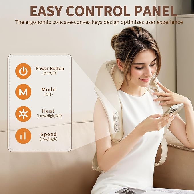 iRest 4D Kneading Neck and Shoulder Massager with Heat,Wireless Electric Shiatsu Massager for Deep Tissue Pain Relief in Shoulder Back,Rechargeable Portable Gift for Dad Mom, Beige