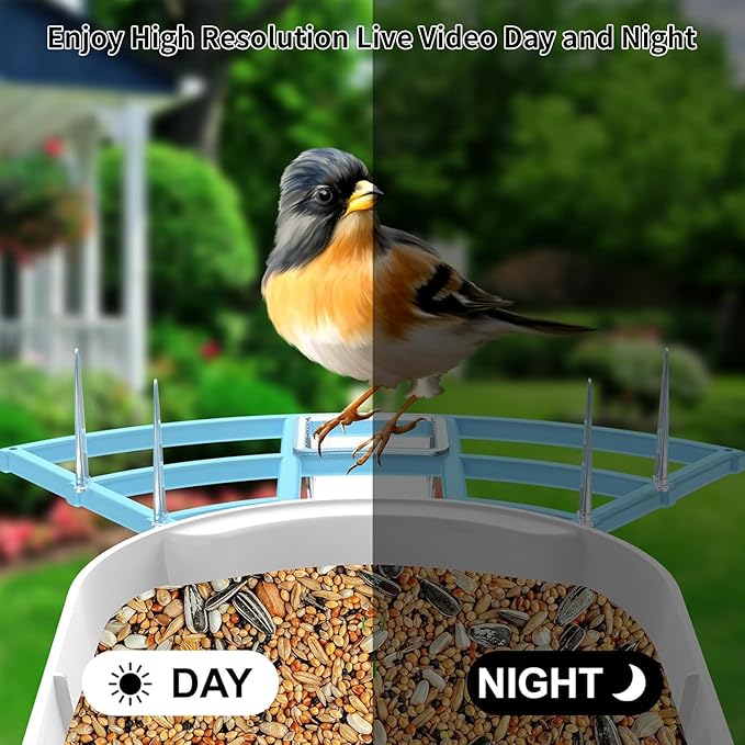 Bird Feeder with Camera, Smart AI Bird Breed Recognition,Birds Motion Detection with Real Time Notice, Solar Powered Auto Capture Bird Watching WiFi Camera,Gifts for Birdlover,Family,SkyBlue