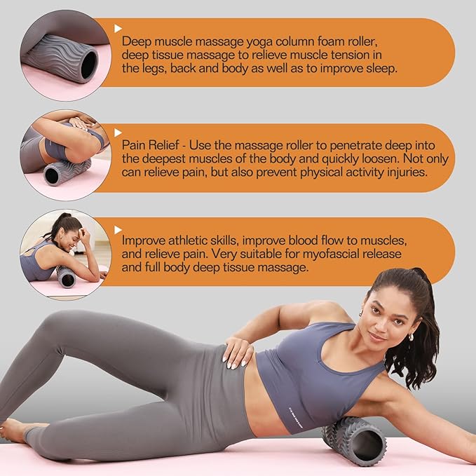 Foam Roller, Deep Tissue Massage Muscle Roller Back Roller Foam with Wave Texture - Back Pain Relief & Physical Therapy, Fitness Foam Roller for Pilates, Yoga (Grey)