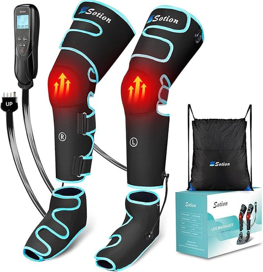Leg Massager with Air Compression & Heat, Calf & Foot Massager for Circulation and Pain, Compression Boots with Video Wearing Guide, Update Controller with 6 Modes & 3 Heating Levels, Gift for Mom