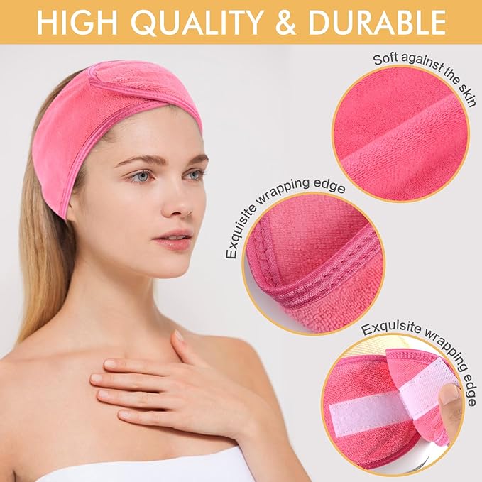 SINLAND Spa Headband for Women 3 Counts Adjustable Makeup Hair Band with Magic Tape,Head Wrap for Face Care, Makeup and Sports